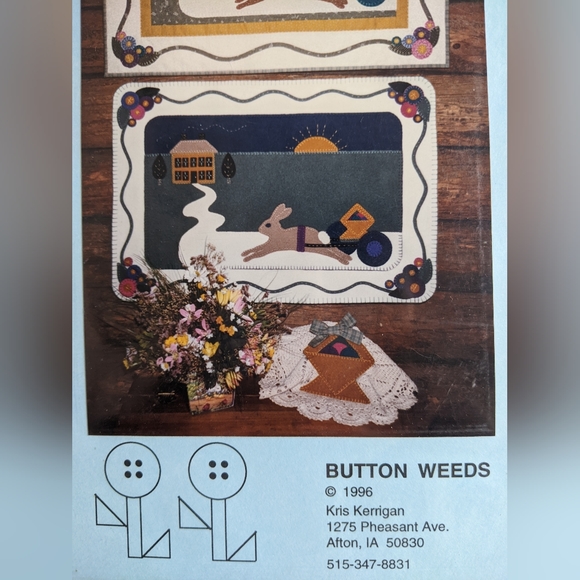 90s Bunny rabbit Quilt, Penny Rug & felt Basket Button Weeds pattern sewing NWT - Picture 5 of 5